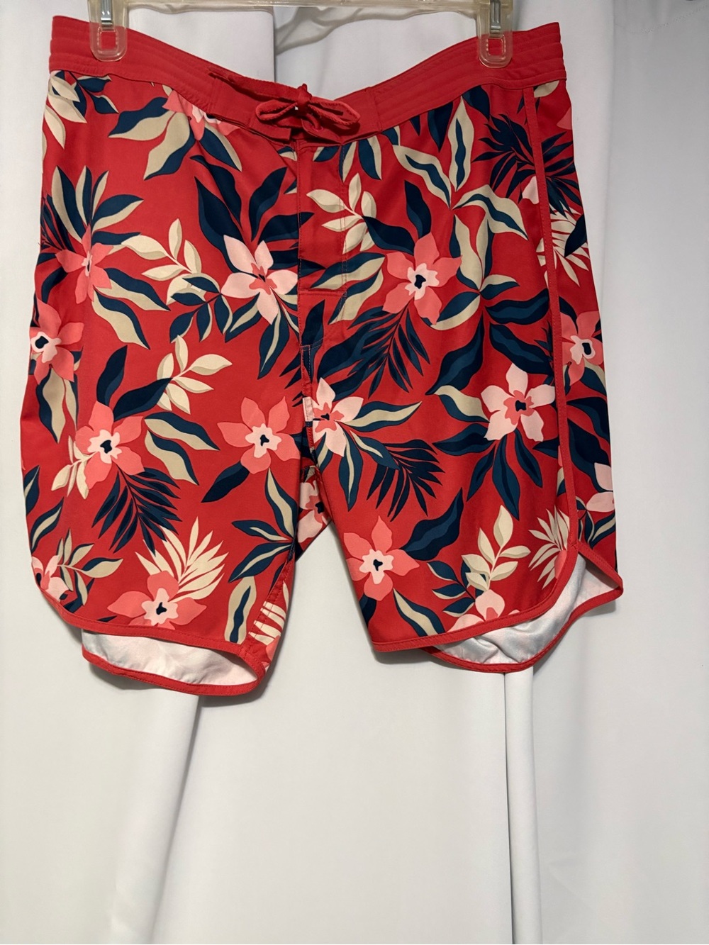 Old Navy Red Floral Swim Trunks with Navy & Cream Accents
